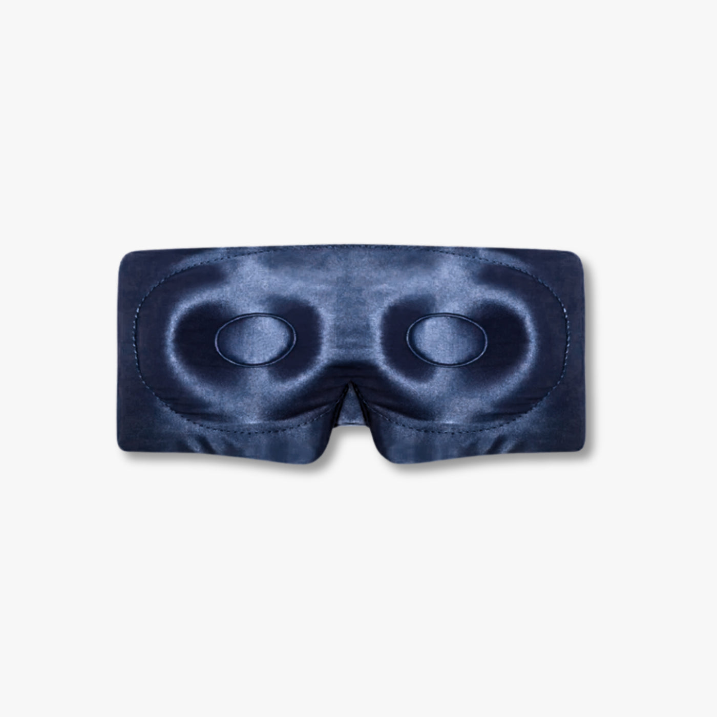 Blue LashGuard 3D sleep mask in 22 momme mulberry silk, front view of the contoured eye cups