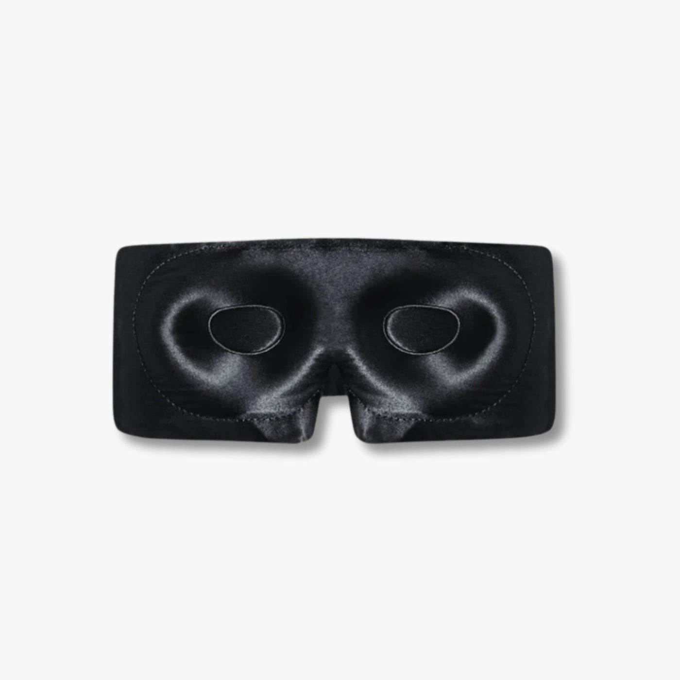 Black LashGuard 3D sleep mask in 22 momme mulberry silk, front view of the contoured eye cups