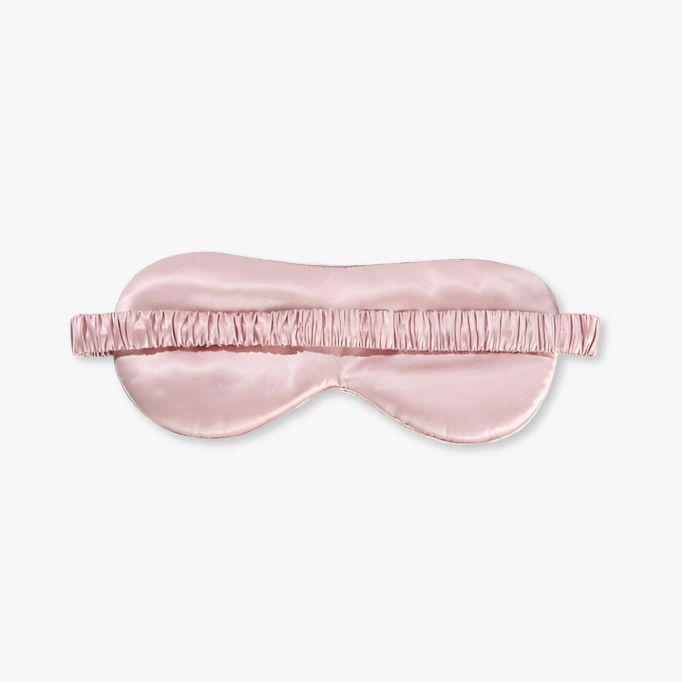 Pink 22 momme mulberry silk sleep mask, front view with a gathered elastic band