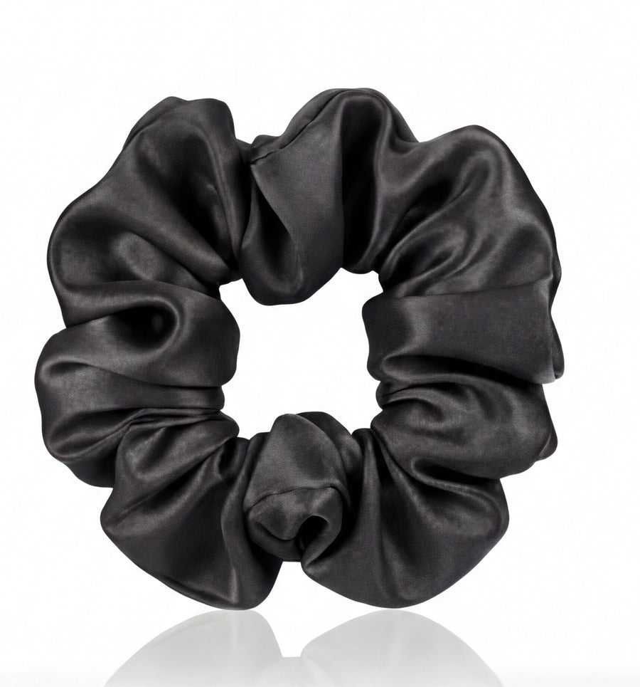 Black 22 momme mulberry silk scrunchie