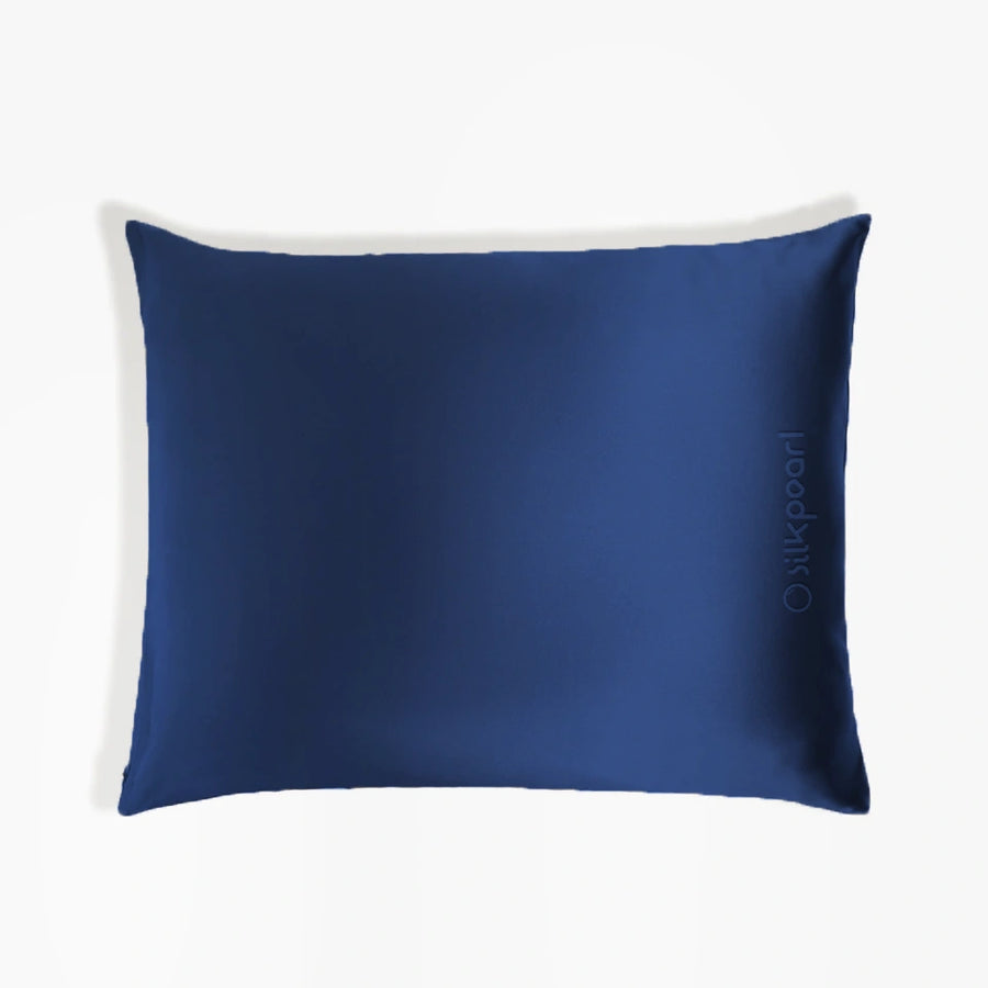 Navy Blue 22 momme mulberry silk pillowcase, Queen 20 x 30 in with zipper closure