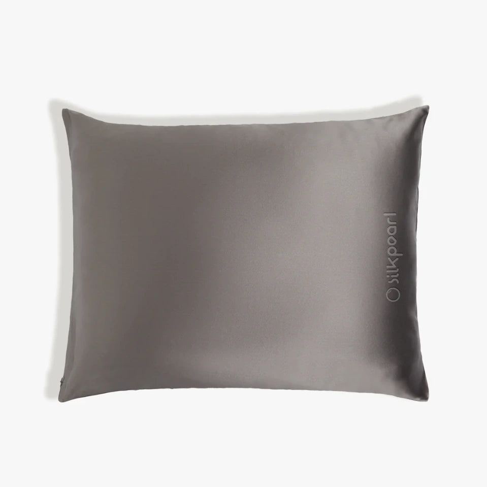 Charcoal 22 momme mulberry silk pillowcase, Queen 20 x 30 in with zipper closure