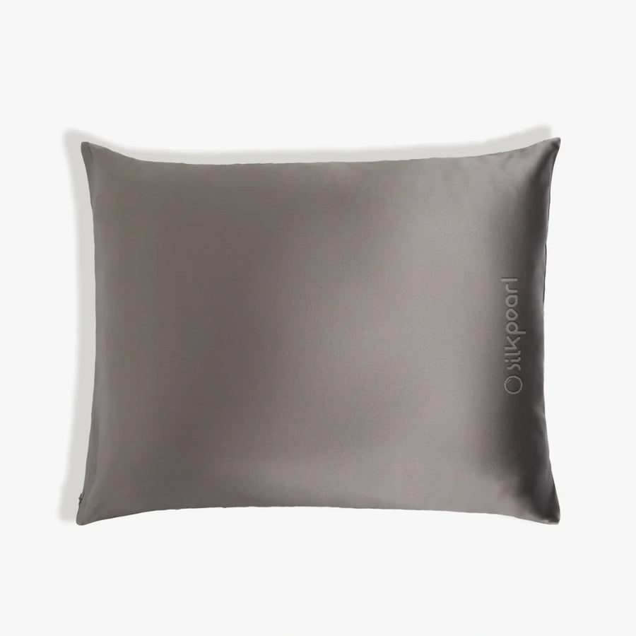 Charcoal 22 momme mulberry silk pillowcase, Queen 20 x 30 in with zipper closure