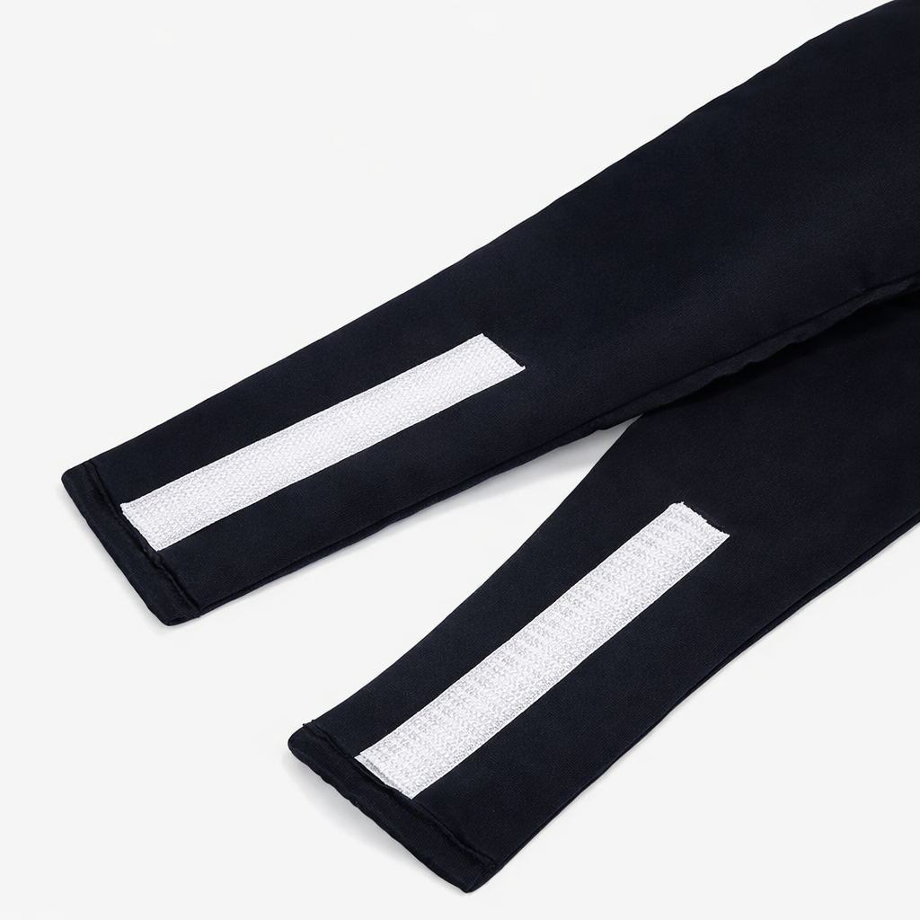 Black Deep 22 momme mulberry silk sleep mask, close-up of the adjustable hook-and-loop strap