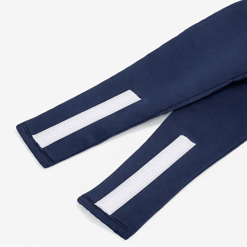 Blue Deep 22 momme mulberry silk sleep mask, close-up of the adjustable hook-and-loop strap