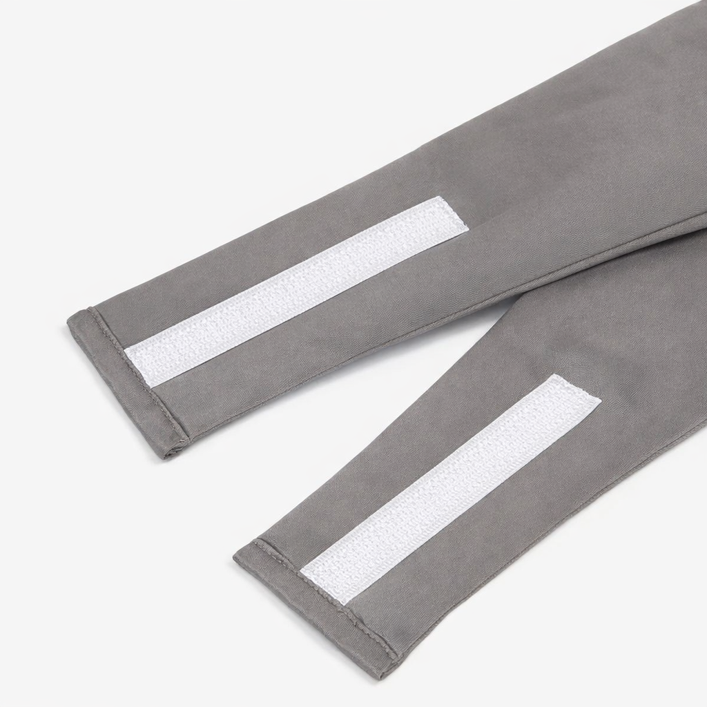 Grey Deep 22 momme mulberry silk sleep mask, close-up of the adjustable hook-and-loop strap